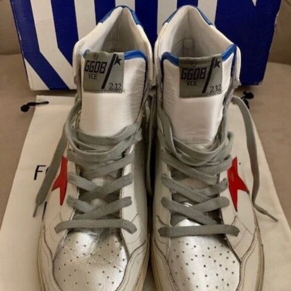 GOLDEN GOOSE MEN 2.12 RED STAR HIGH TOP SNEAKERS SHOES, WHITE SILVER, SZ 46 NIB! - Picture 3 of 13